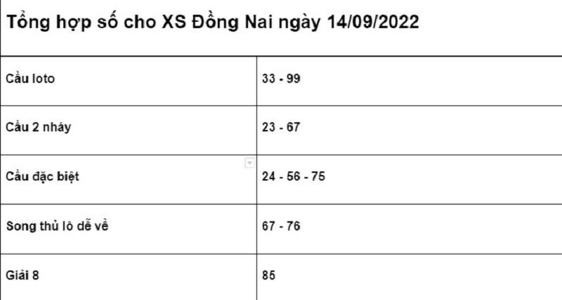 chốt số cho XSMN Đồng Nai ngày 14/09/2022 